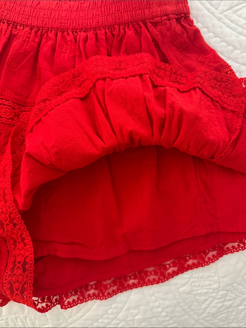 Red Tiered Lace Mini Skirt - Picture 4 of 5